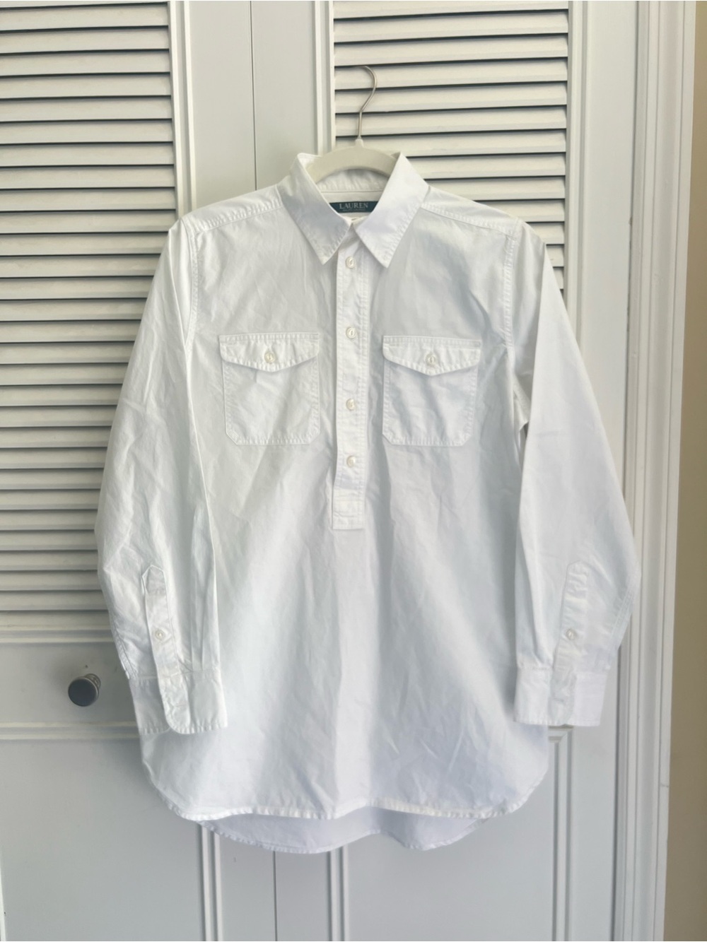 Ralph Lauren White Long-Sleeve Popover Quarter Button-Down Beach Summer Shirt